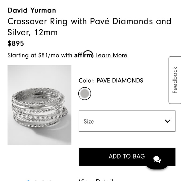 Authentic David Yurman crossover ring with pave diamonds - Picture 12 of 12